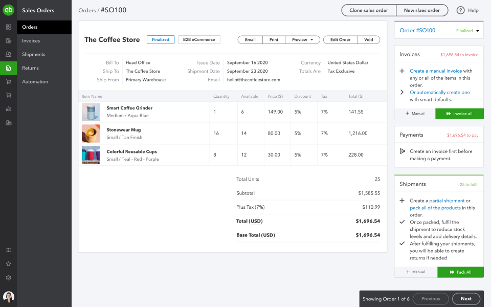 Quickbooks commerce platform screenshot