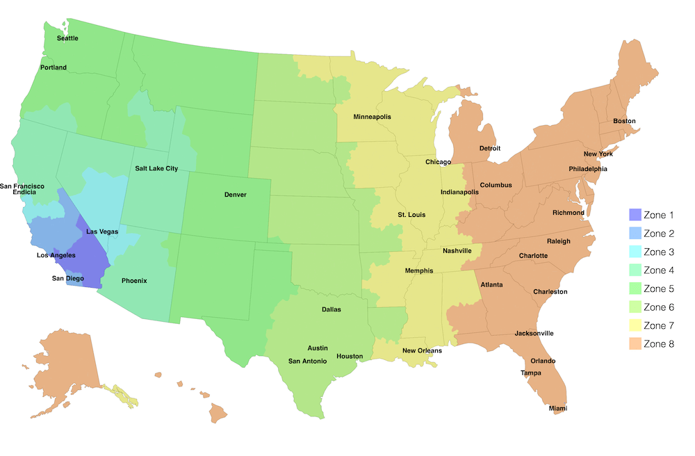 USPS postal zones